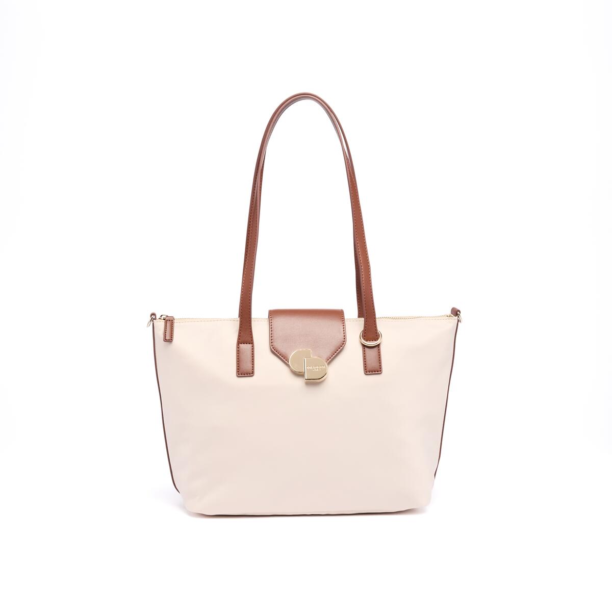 Bolso shopper mediano de lona Marfil 1