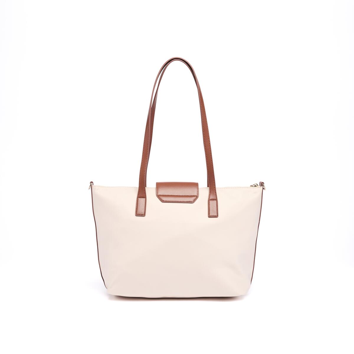 Bolso shopper mediano de lona Marfil 3