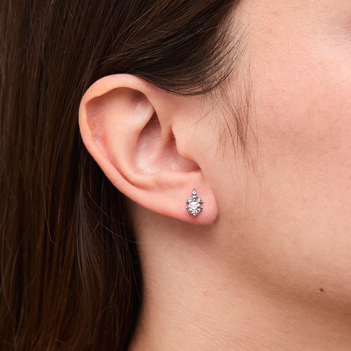 Pendientes Plateados con Piedras Blancas 4