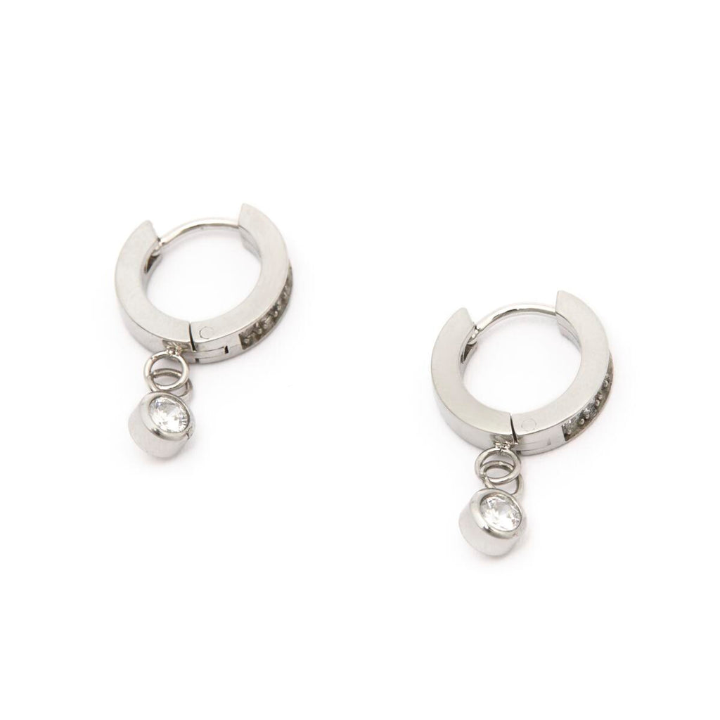 Pendientes de Aro Plateados con Piedras Blancas 2