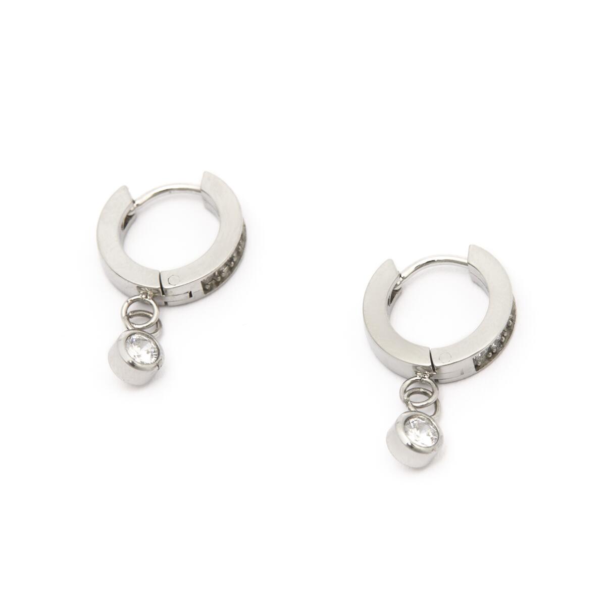 Pendientes de Aro Plateados con Piedras Blancas 2