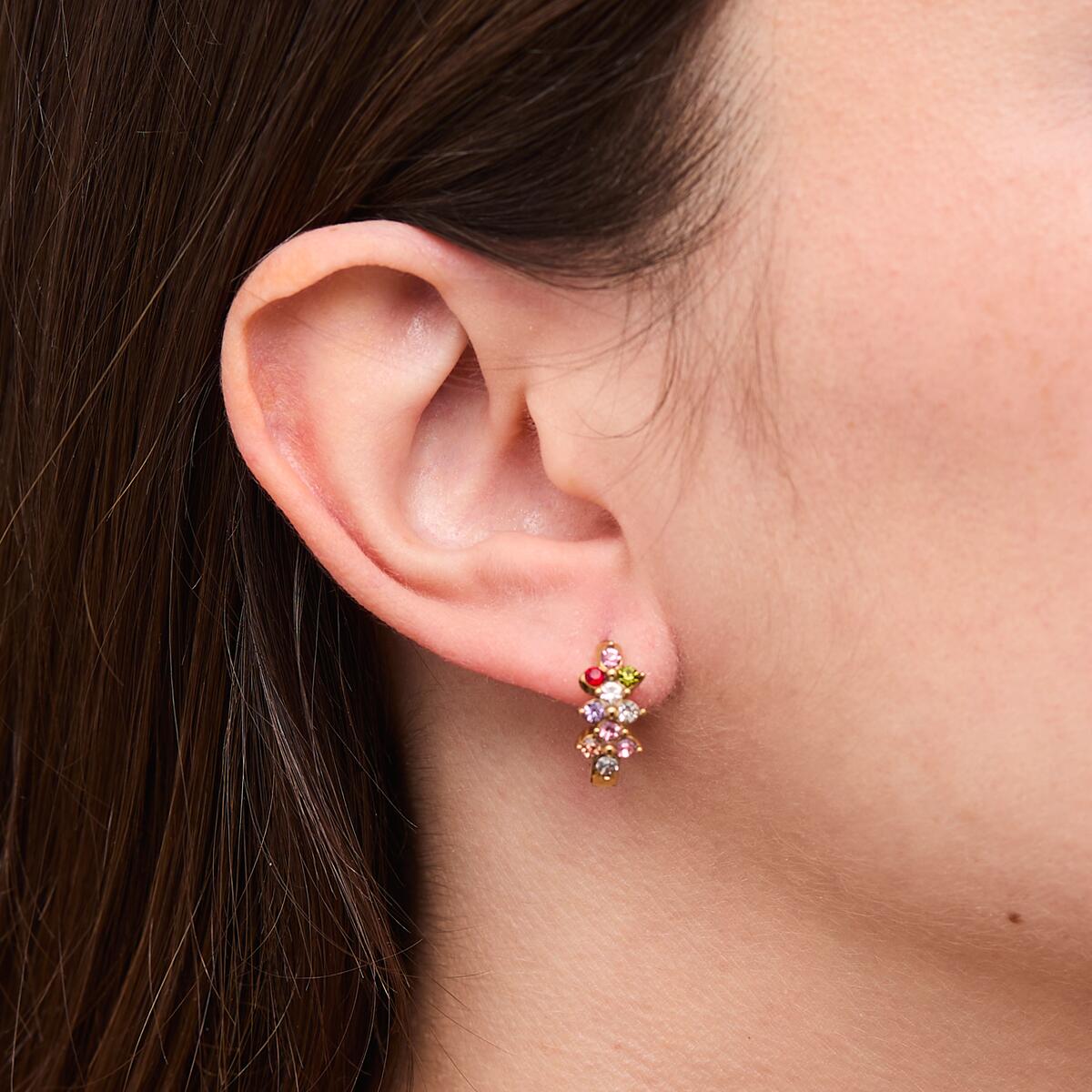 Pendientes de Aro Dorados con Piedras Rosas 4