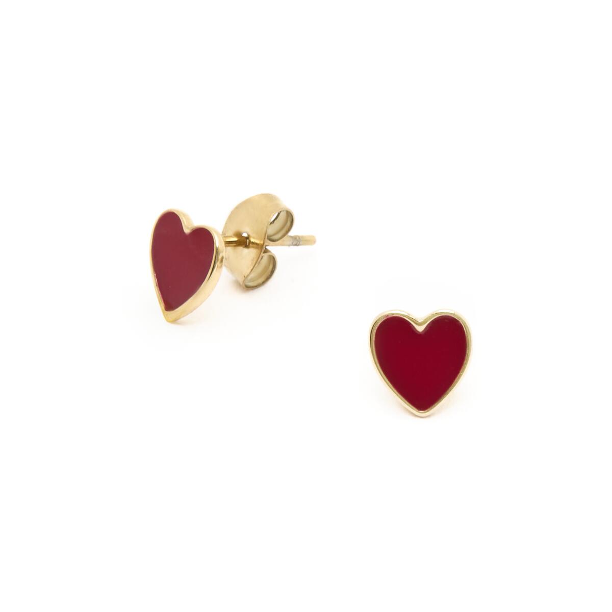 Pendientes Dorados con Corazones Rojos 2