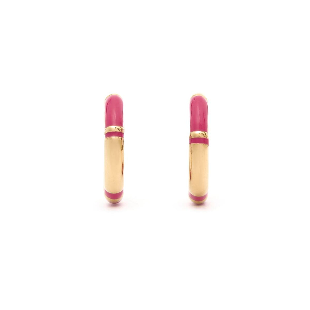 Pendientes de Aro Dorados con Esmalte Rosa 1