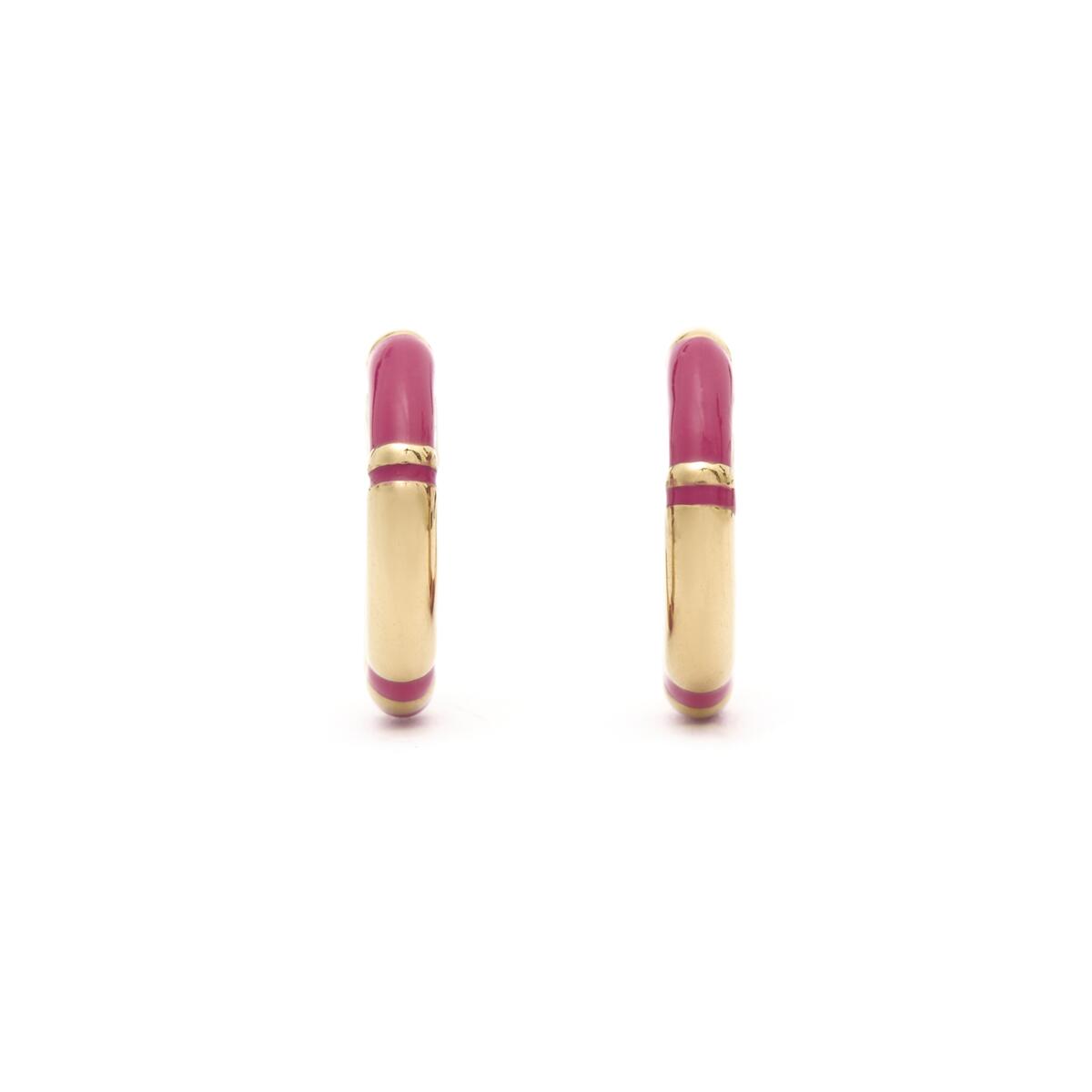 Pendientes de Aro Dorados con Esmalte Rosa 1