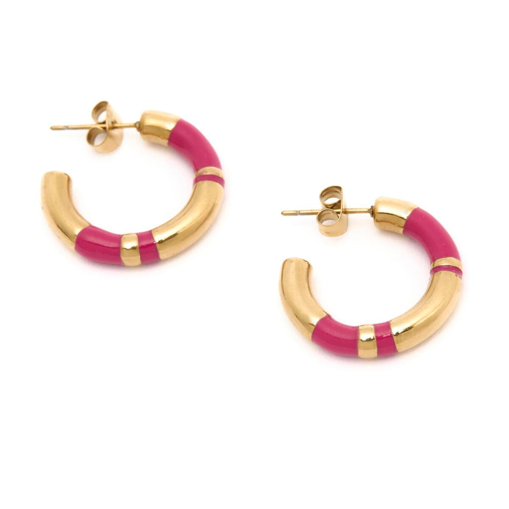 Pendientes de Aro Dorados con Esmalte Rosa 2