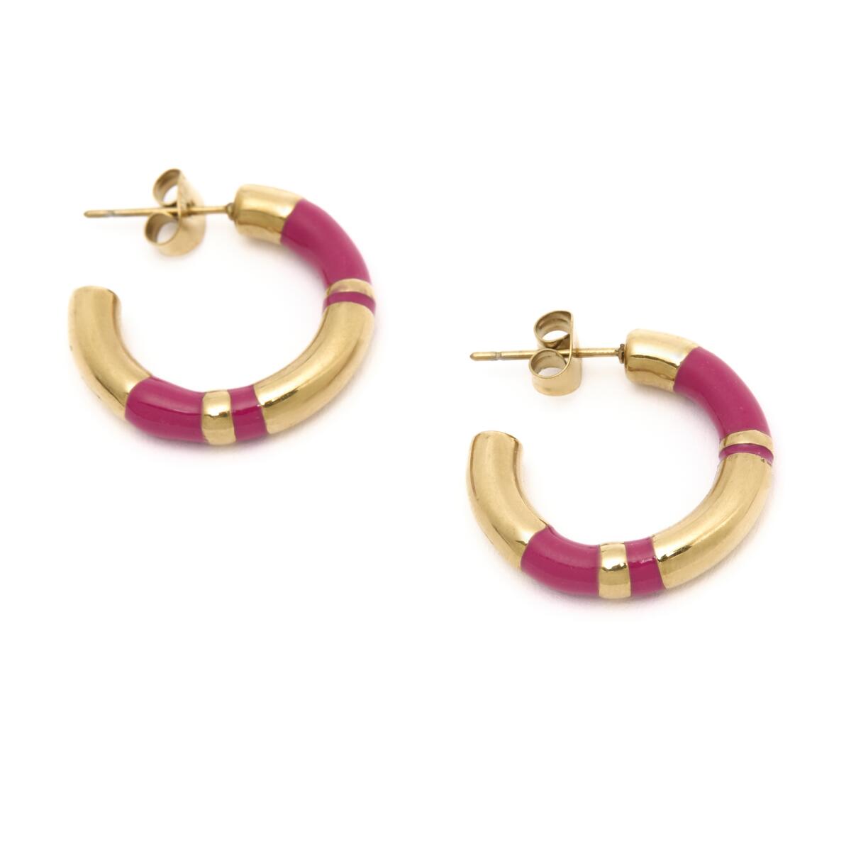 Pendientes de Aro Dorados con Esmalte Rosa 2