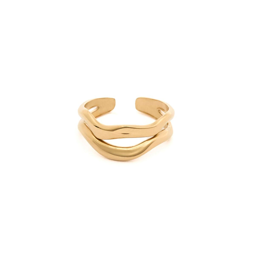 Anillo Dorado con Doble Anillo Ondulado 1