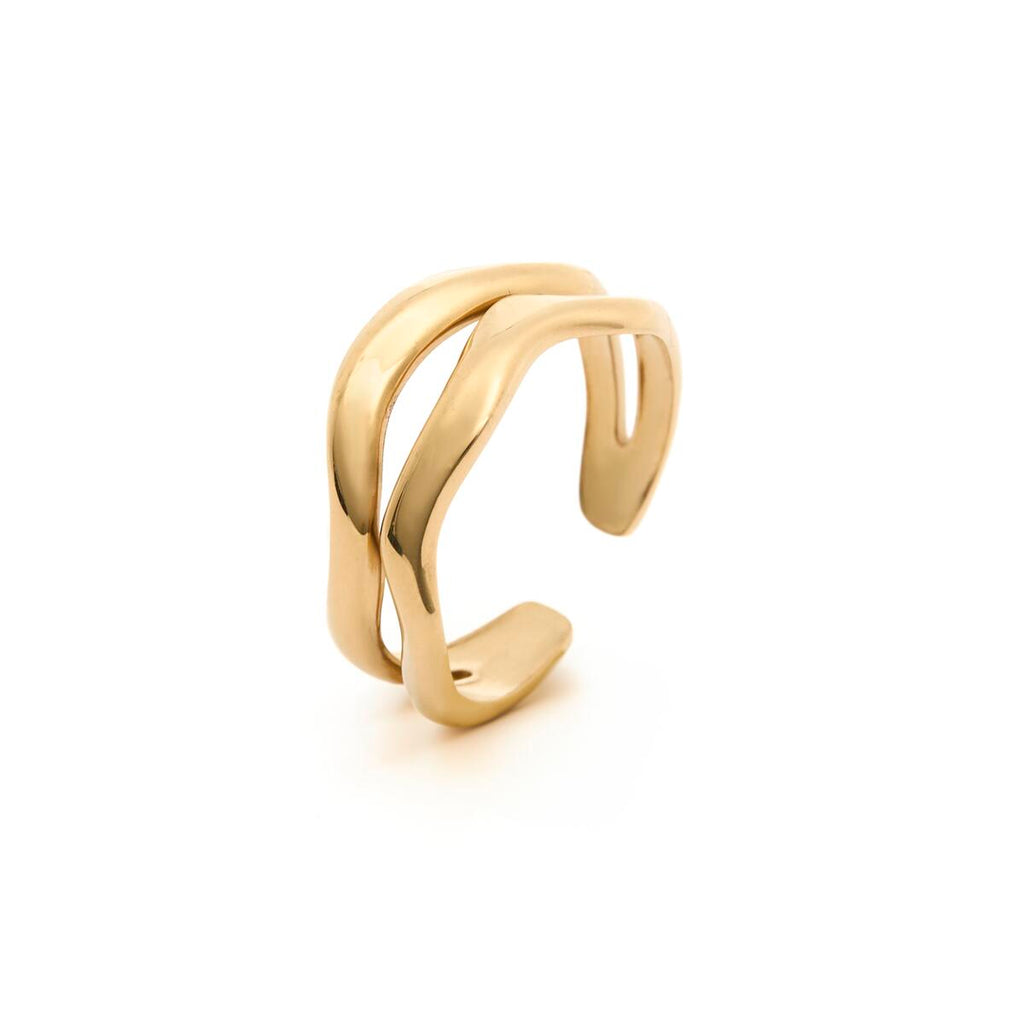 Anillo Dorado con Doble Anillo Ondulado 2