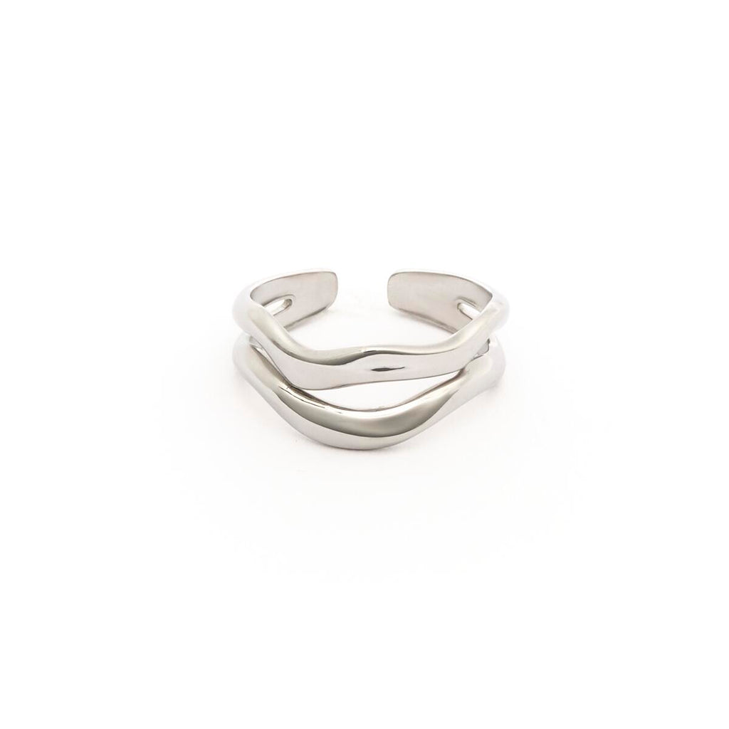 Anillo Plateado con Doble Anillo Ondulado 1