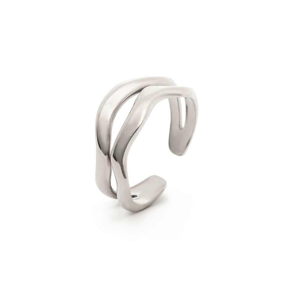 Anillo Plateado con Doble Anillo Ondulado 2