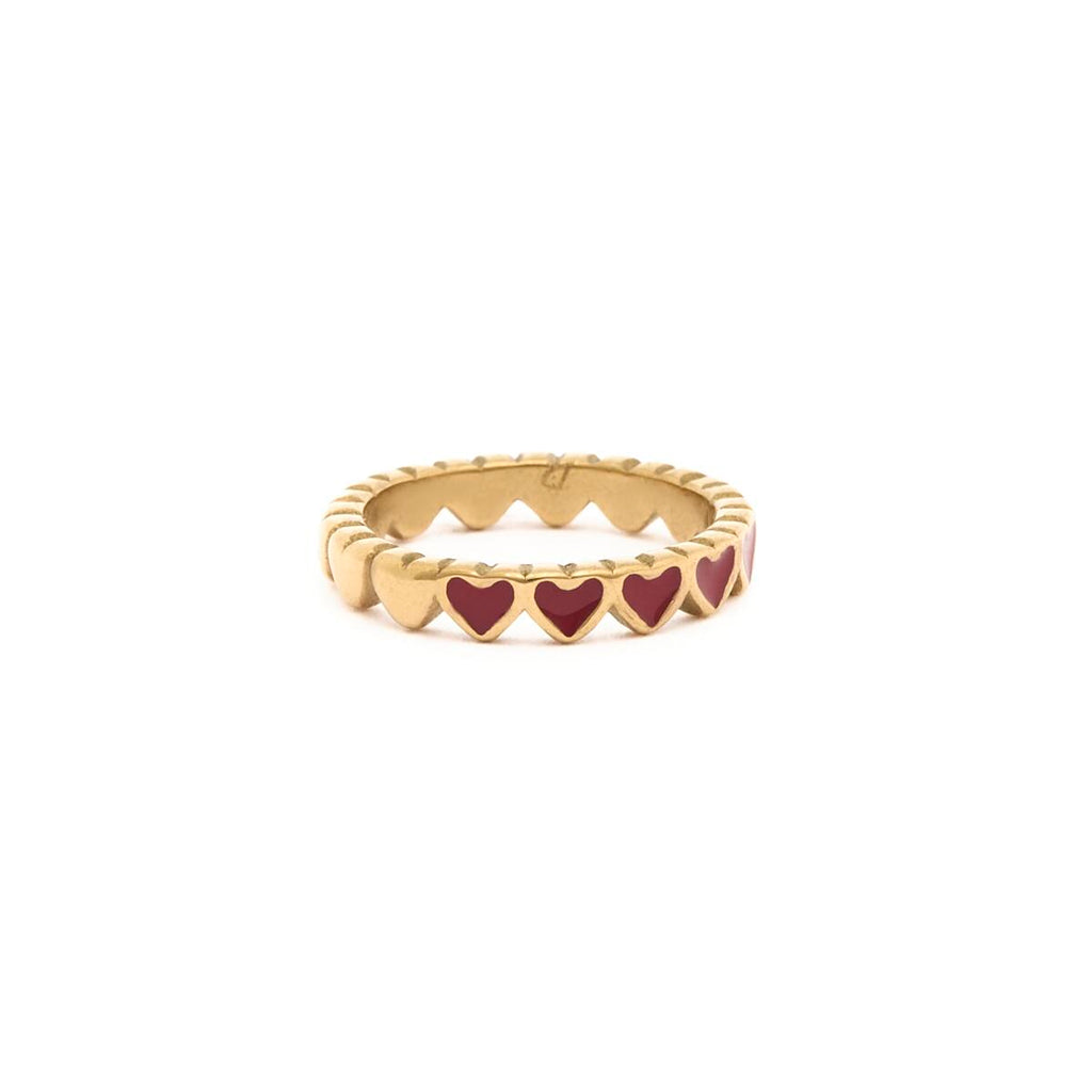 Anillo Dorado Corazónes Rojos 1