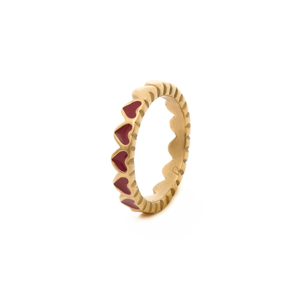 Anillo Dorado Corazónes Rojos 2