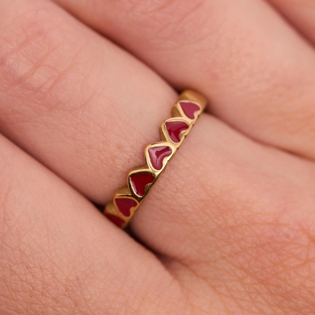 Anillo Dorado Corazónes Rojos 4