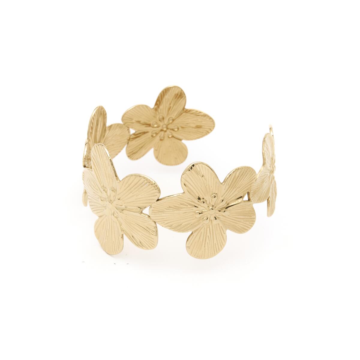 Pulsera Dorada estilo Jonc con Flores 1