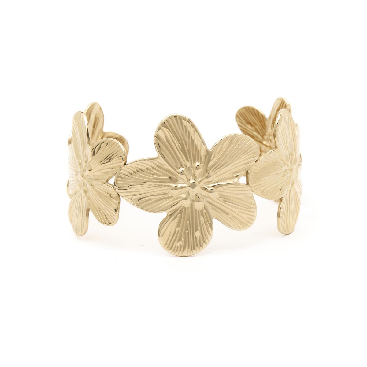 Pulsera Dorada estilo Jonc con Flores 2