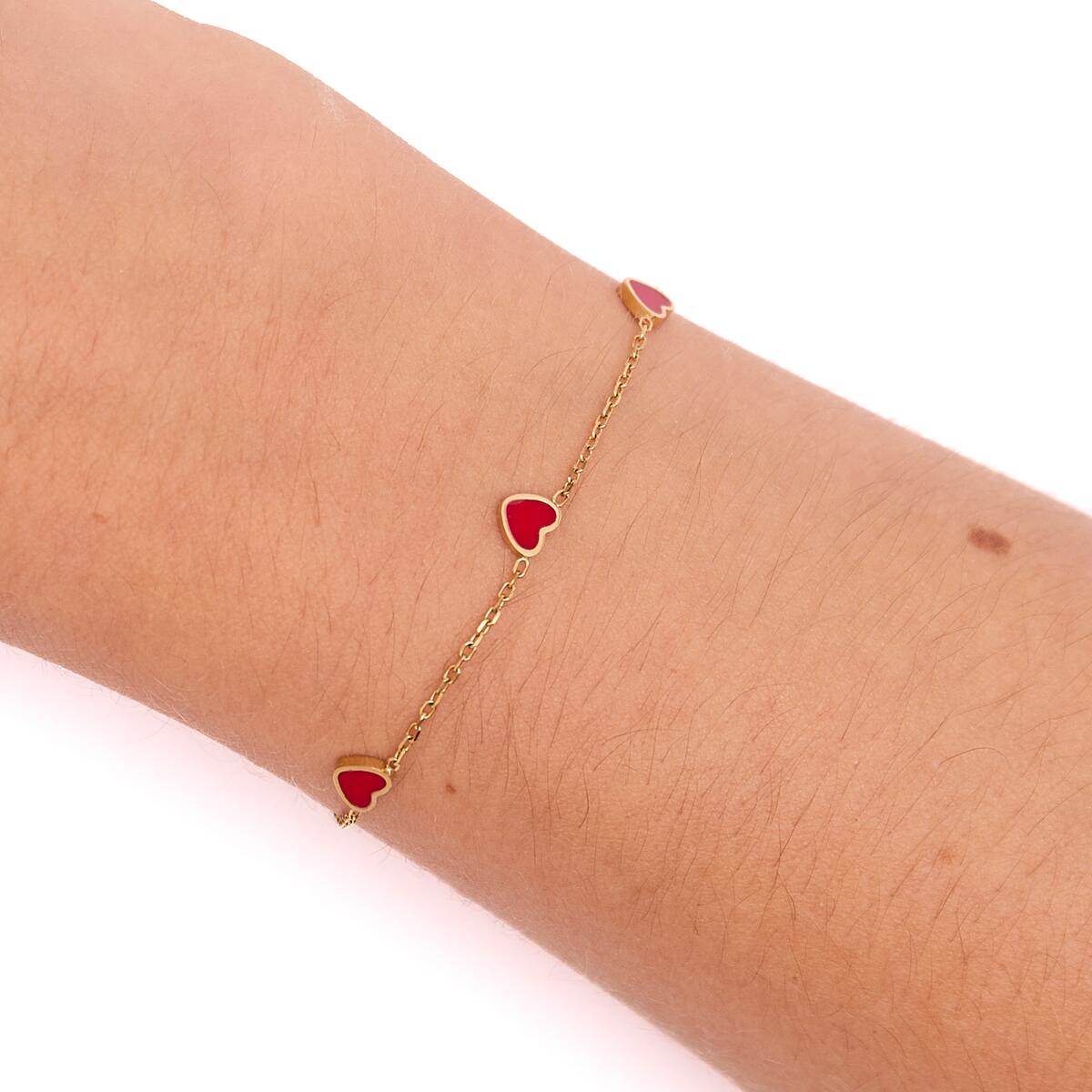 Pulsera Fina Corazones Rojos 4