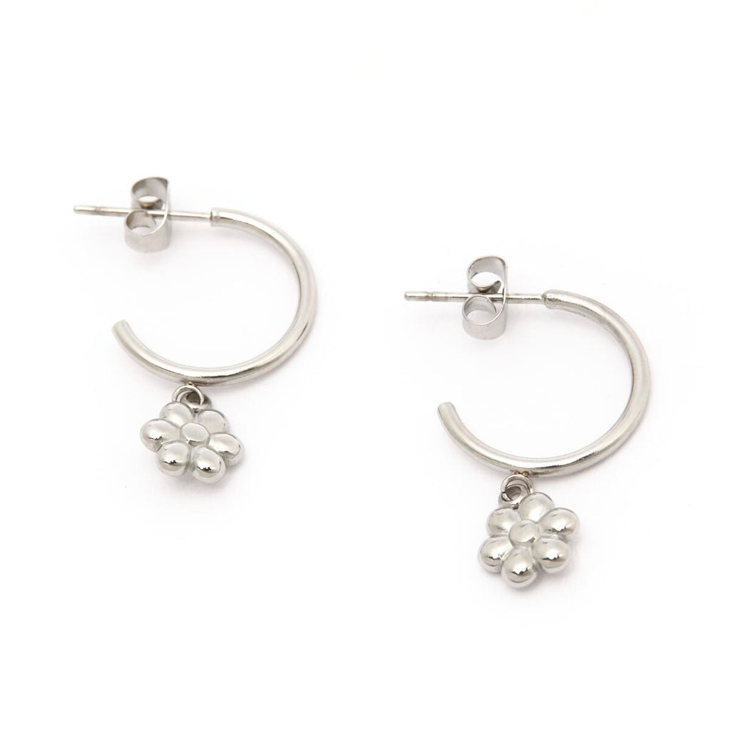 Pendientes de Aro Plateados con Flores 2