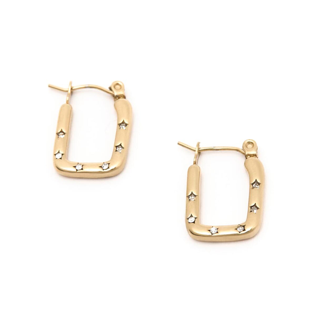Pendientes de Aro Dorados Cuadrados y Brillantes 2
