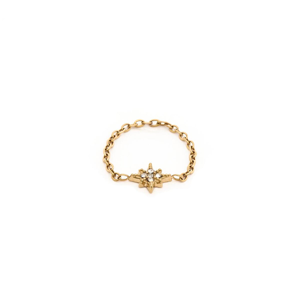 Anillo Dorado con Cadena Estrellada 1