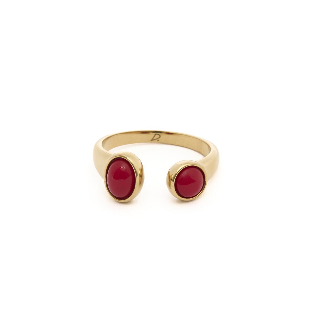 Anillo Dorado Redondo con Esmalte Rojo 1