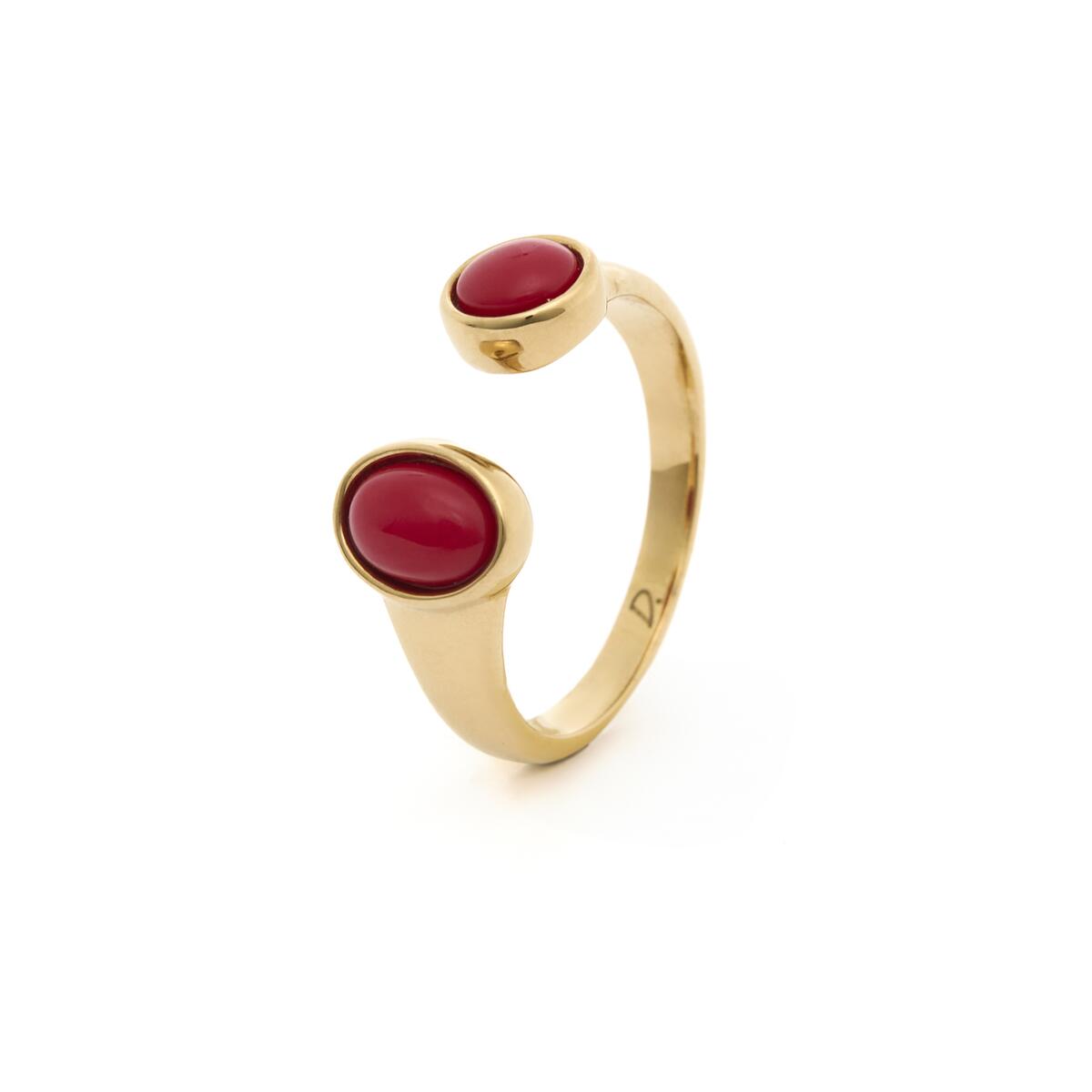 Anillo Dorado Redondo con Esmalte Rojo 2