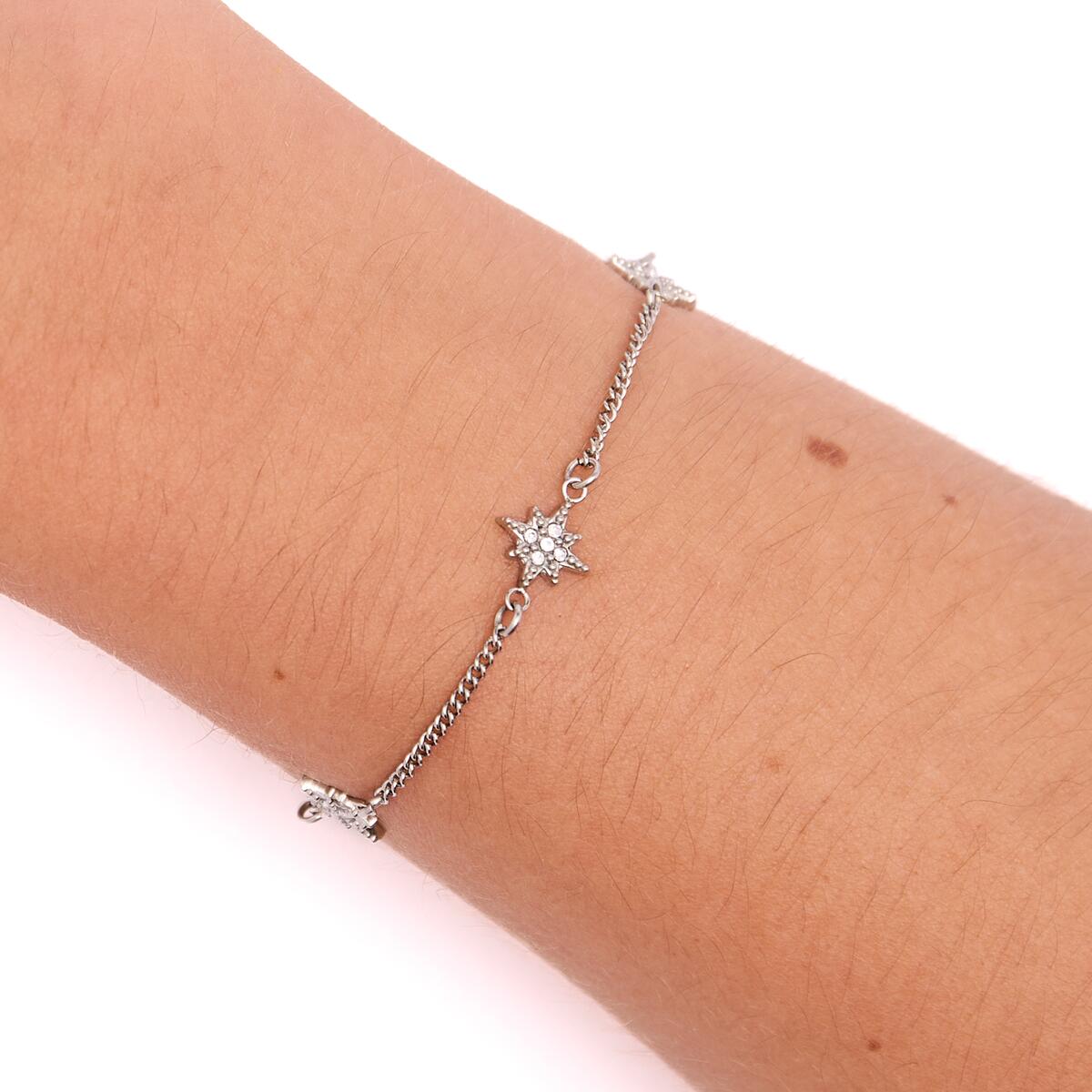 Pulsera Fina Plateada con Estrellas Brillantes 4