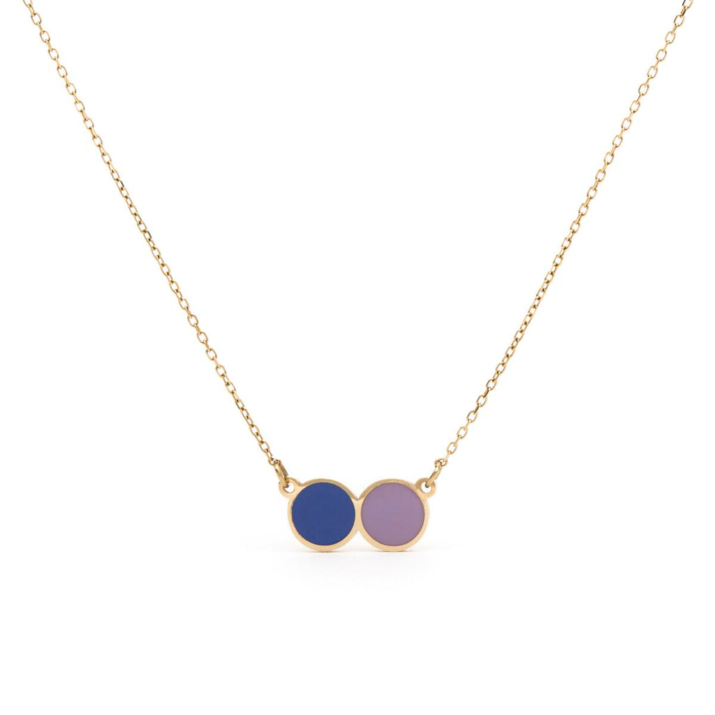 Collar Dorado con Colgante de Círculos Azul y Violeta 1