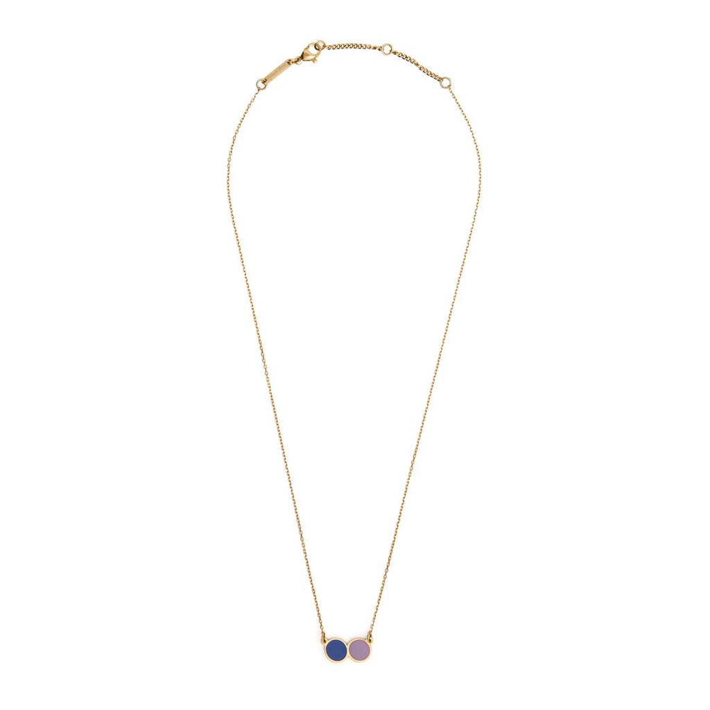 Collar Dorado con Colgante de Círculos Azul y Violeta 2