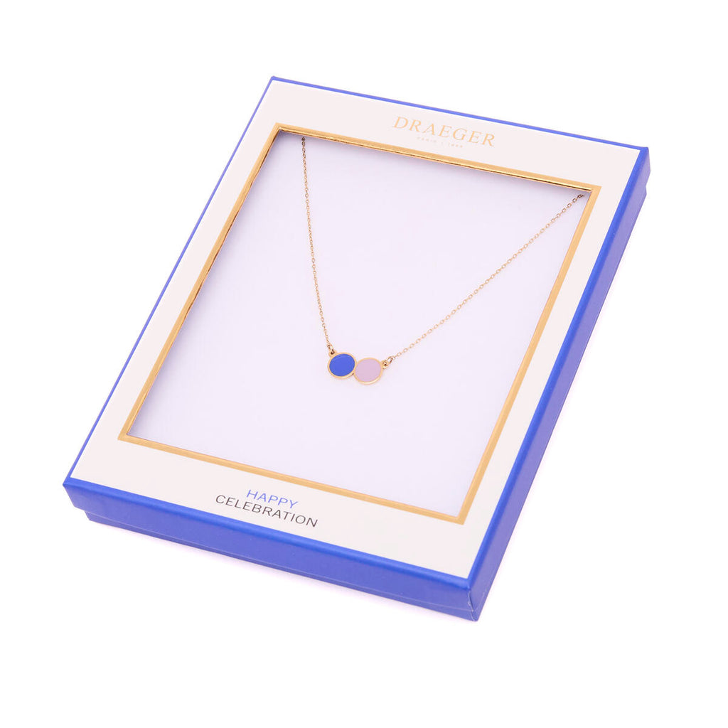 Collar Dorado con Colgante de Círculos Azul y Violeta 3