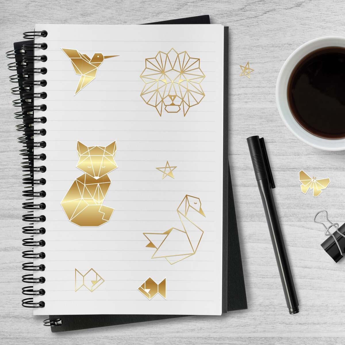 Stickers Origami Negro Dorado 3